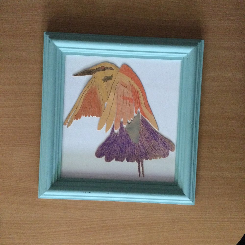 Handmade hand painted wood eagle figurine in a solid wood frame heavy wall art